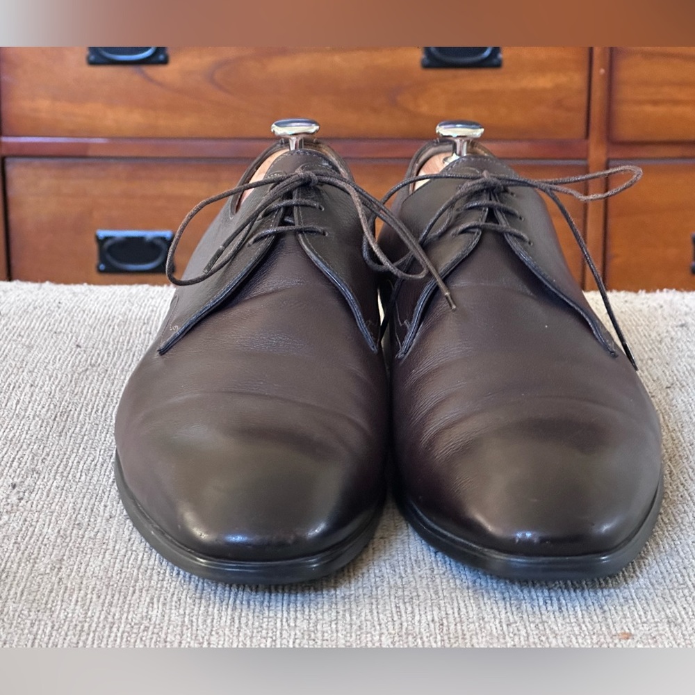 Santoni Plain Toe Brown Leather Men’s Oxford Dress Shoes Size 13 D - Picture 3 of 14